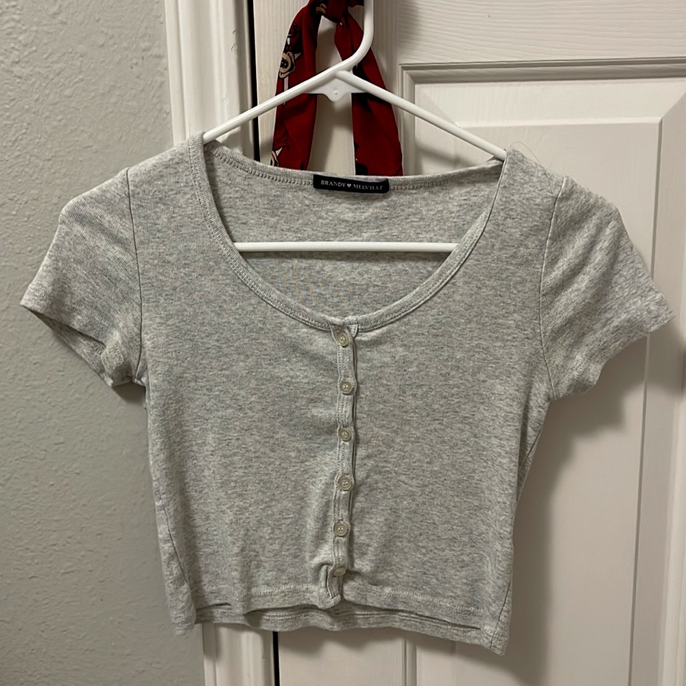 Brandy Button top grey short sleeves (one size fit all)